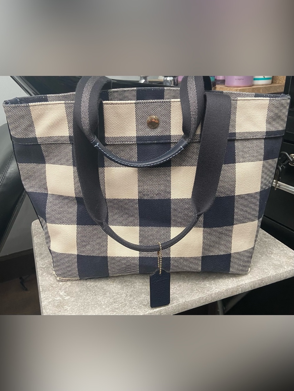 Coach Tote with Buffalo Plaid Print EUC